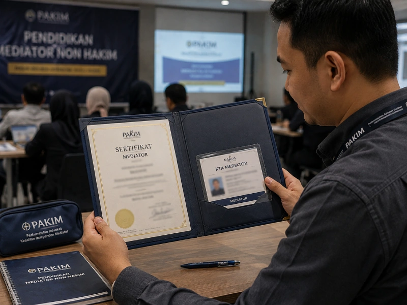 Sertifikat Mediator dan Kartu Tanda Anggota yang diperoleh peserta lulus program Mediator Non Hakim PAKIM